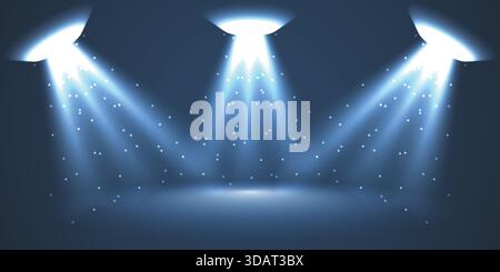 Aqua Blue Triple Spotlight Beam Scene Stock Vector