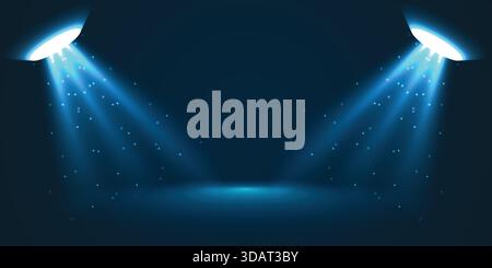 Cyan Triple Spotlight Light Beam Scene Stock Vector