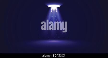 Deep Blue UFO Spotlight Beam Scene Stock Vector