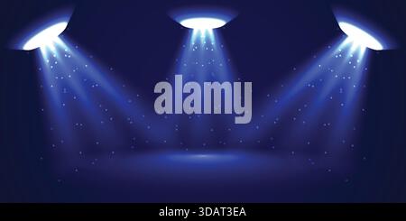Blue Triple UFO Light Beam Background Stock Vector