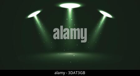 Green Triple Fantasy Neon Beam Spotlight Stock Vector