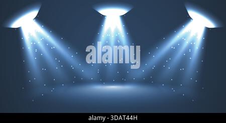 Aqua Blue Triple Spotlight Beam Scene Stock Vector