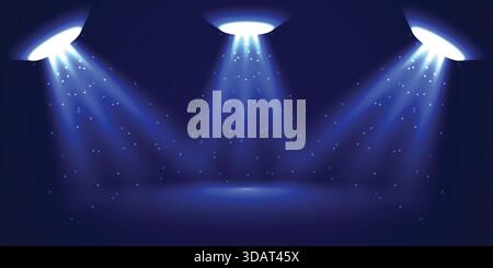Blue Triple UFO Light Beam Background Stock Vector