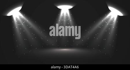 White Triple Spotlight Light Beam Background Stock Vector