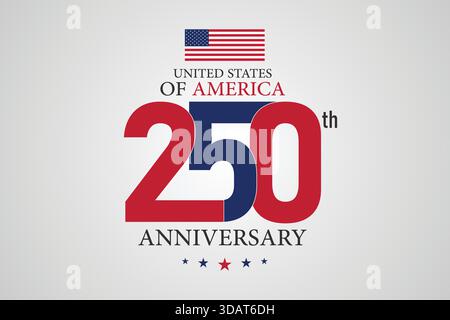 250 Anniversary United States Minimal Elegant Banner. White Clean Patriotic Red Blue Simple Background Stock Vector