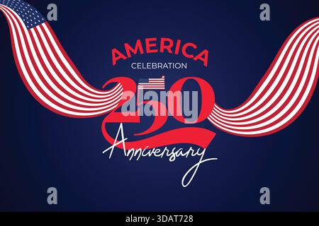 American Patriotic 250 Jubilee Art Banner. USA Celebration Flag Wave Background Stock Vector