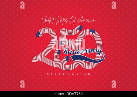 USA 250th Celebration Premium Pattern Banner. Red Star Pattern Patriotic Festival Background Stock Vector