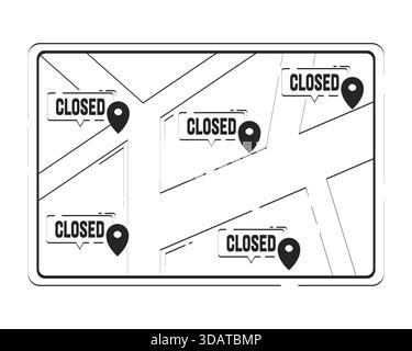 Digital map with multiple closed business locations doodle linear object Stock Vector