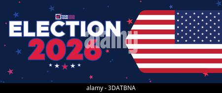 Bold Election 2026 banner featuring half frame American flag elements and modern blue-red patriotic styling for campaign marketing and political graph Stock Vector