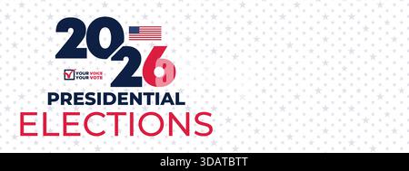 Stylish 2026 Presidential Elections banner featuring dotted texture, bold typography, and patriotic colors ideal for political advertising campaigns. Stock Vector