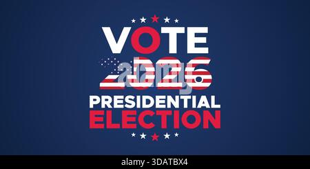 Clean Vote 2026 presidential election banner featuring bold patriotic graphics, stars, stripes, and modern layout suitable for political campaigns and Stock Vector