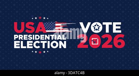 Bold USA Presidential Election Vote 2026 banner featuring stars, stripes, and modern patriotic design perfect for political campaigns and promotional Stock Vector