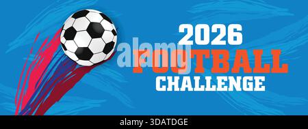 2026 Football Challenge Blue Wave Motion Poster with Clean Ball Graphics Stock Vector