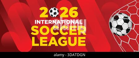 2026 International Soccer League Red Abstract Motion Graphic Sports Banner Stock Vector