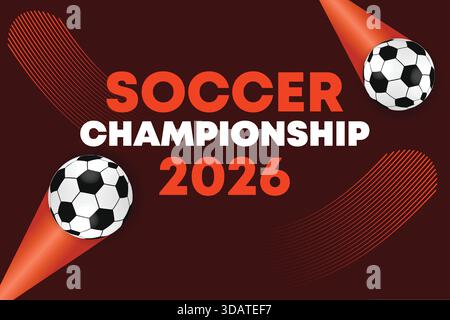 2026 Soccer Championship Graphic Banner with Bold Dynamic Red Background Stock Vector