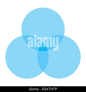 Elegant blue venn diagram with three overlapping circle sections creating a soft clover shape vector infographic for data balance intersection chart Stock Vector