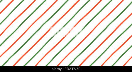 Red and green thin diagonal stripes vector seamless pattern, Cute minimalist Christmas background Stock Vector