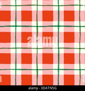 Red and green gingham seamless vector pattern, Plaid Christmas background Stock Vector