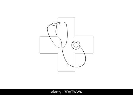 Medical shield continuous one line drawing minimalist white background vector illustration Stock Vector