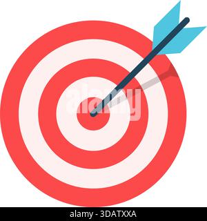 Arrow hitting a target icon in flat style. Success goal vector illustration on isolated background. Darts game sign business concept. Stock Vector