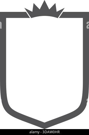 A black shield with a crown on top. The shield is white and has a black border. The shield is empty and has no writing on it Stock Vector