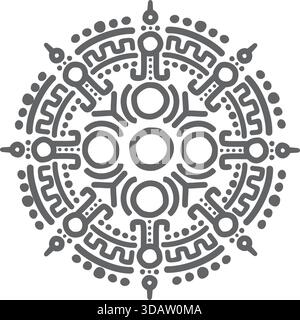A black and white drawing of a circle with a white dot in the center. The circle is surrounded by many small circles, and the design is very intricate Stock Vector