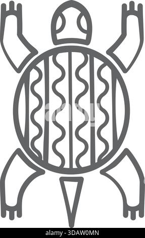 A turtle with a long tail and a curved shell. The turtle is black and white. The turtle is a symbol of longevity and wisdom Stock Vector
