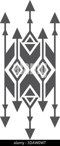 A black and white design with arrows pointing in different directions. The design is abstract and has a tribal feel to it Stock Vector