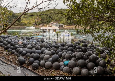 Shinju no Sato Pearl Experience is a pearl farm and hands-on facility in Mie Prefecture, specifically in the Shima/Ago Bay area. Visitors can experience pearl farming first-hand there. Shima, Mie, Japan Stock Photo