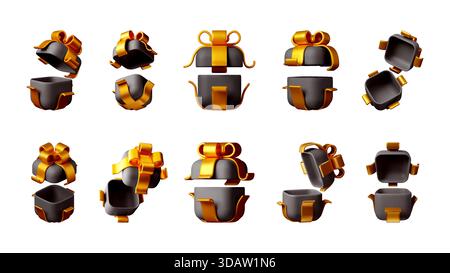 Set of 3d render gift boxes with gold ribbon Stock Vector