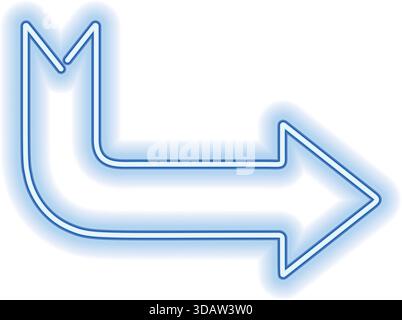 A blue arrow pointing to the right. The arrow is neon and has a curved shape. The image is set against a white background Stock Vector