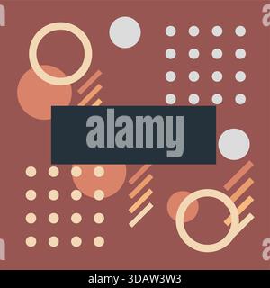 A colorful abstract design with a black square in the middle. The design is made up of circles and squares Stock Vector