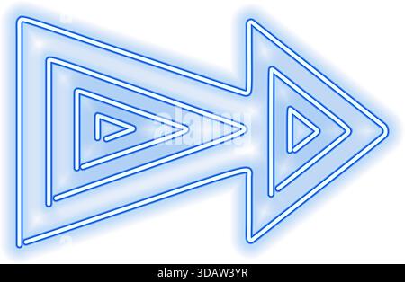 A neon blue arrow with a white background. The arrow is made up of triangles and is pointing to the right Stock Vector