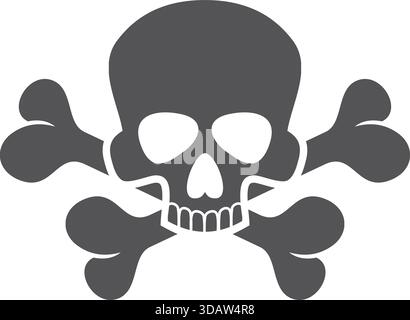 A skull with two crossed bones on either side of it. The skull is black and white. The skull is a symbol of death and danger Stock Vector