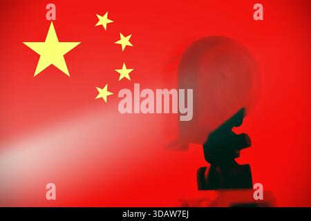 Chinese flag with a Robot on a side. Concept of Robot business in China. Stock Photo