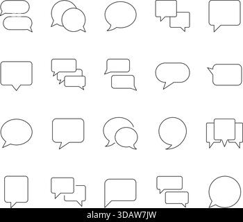 Speech Bubble and Chat Line Icons Set. Vector Outline Symbols for Conversation, Communication, Messaging, Dialogue, and Comment. Stock Vector