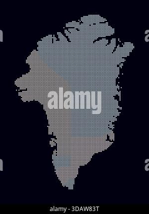 Greenland dotted map. Digital style map of the country on a dark background. Greenland shape with square dots. Colored dots style. Stock Vector