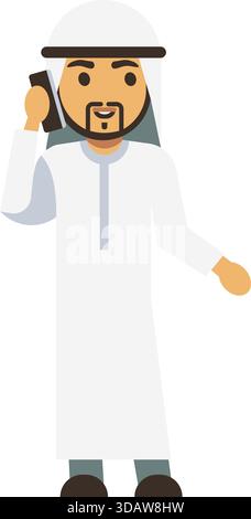 A man in a white robe is talking on a cell phone Stock Vector