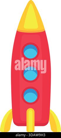 A red and yellow rocket is sitting on a white background Stock Vector