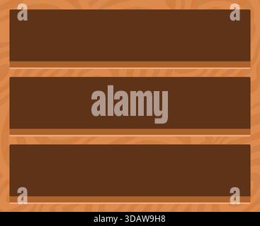 A wooden shelf with three shelves Stock Vector