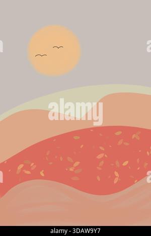 Abstract illustration featuring autumn colors with warm, earthy tones and falling leaf patterns. This artwork captures the essence of fall with a soft Stock Photo