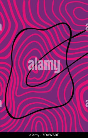 Abstract design with vibrant pink lines forming dynamic geometric shapes on a rich purple background. Black curved lines add depth and create a sense Stock Photo