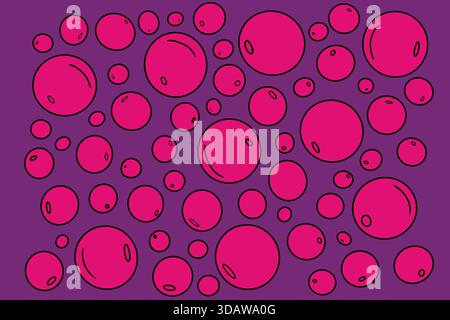Illustration of vivid pink bubbles in varying sizes arranged on a deep purple background. The geometric pattern creates a playful and dynamic visual e Stock Photo