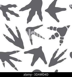 A collection of black and white bird footprints on a white background Stock Vector