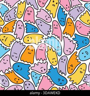 Colorful ghosts seamless pattern. Vector illustration flat design background. Stock Vector
