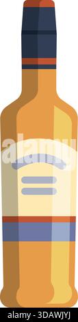 A bottle of alcohol with a label that says Beverage . The bottle is yellow and has a blue stripe Stock Vector