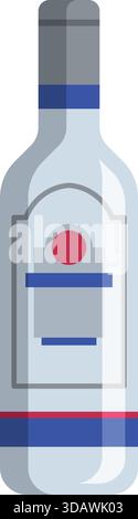 A bottle of vodka is shown in a cartoon style. The bottle is blue and white with a red circle on the label Stock Vector