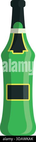 A green bottle of champagne with a black label. The image has a clean and simple look Stock Vector