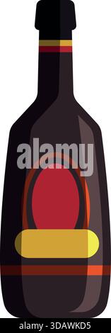A bottle of liquor with a red label and a yellow label Stock Vector