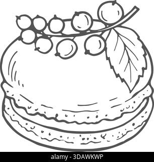 A cake with berries and a leaf on top Stock Vector